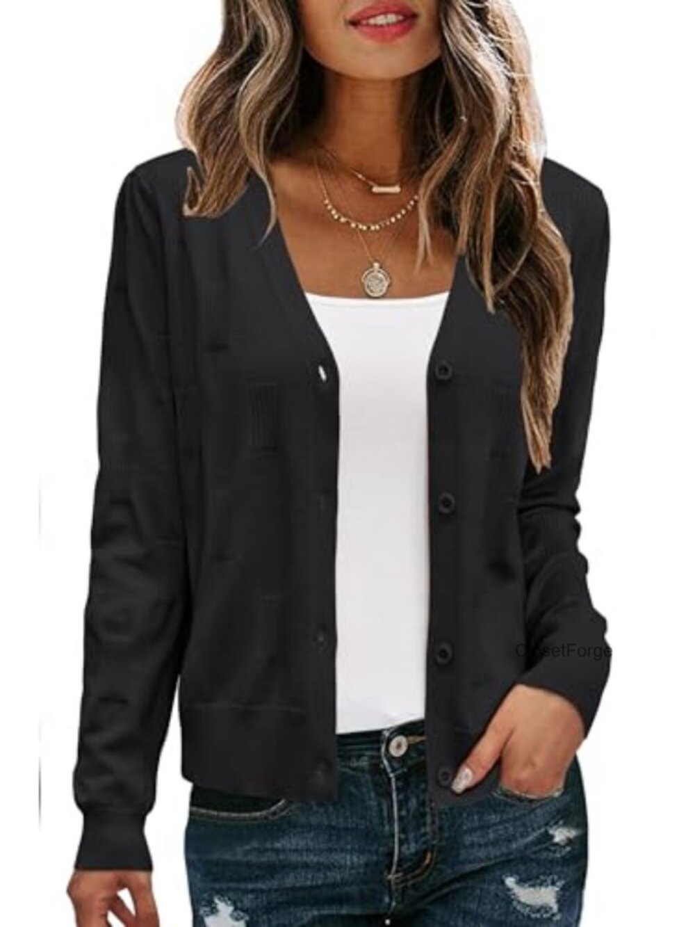 Women's Cropped Cardigan Sweater Lightweight Knit V-Neck Button